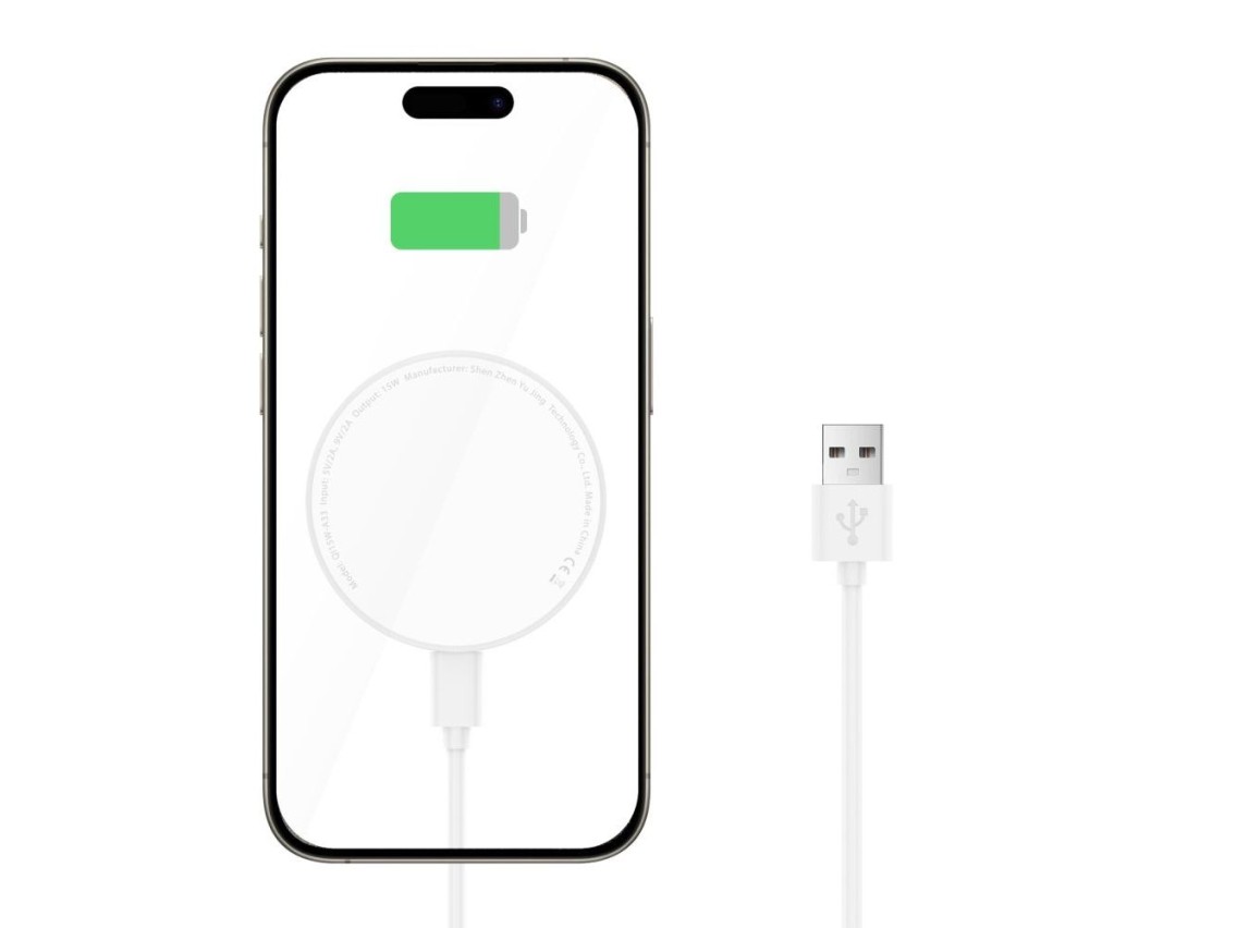 Carregador indutivo Tech-Protect QI15W-A33 com MagSafe e suporte, com cabo USB-A/USB-C - Branco