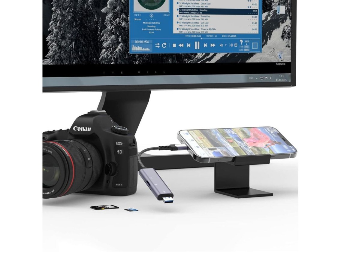 Leitor de cartão SD/micro SD Tech-Protect UltraBoost com conector Lightning/USB-A - Cinza