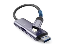 Leitor de cartão SD/micro SD Tech-Protect UltraBoost com conector Lightning/USB-A - Cinza Leitor de cartão SD/micro SD Tech-Protect UltraBoost com conector Lightning/USB-A - Cinza