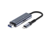 Leitor de cart�o SD/micro SD Tech-Protect UltraBoost com conector Lightning/USB-A - Cinza