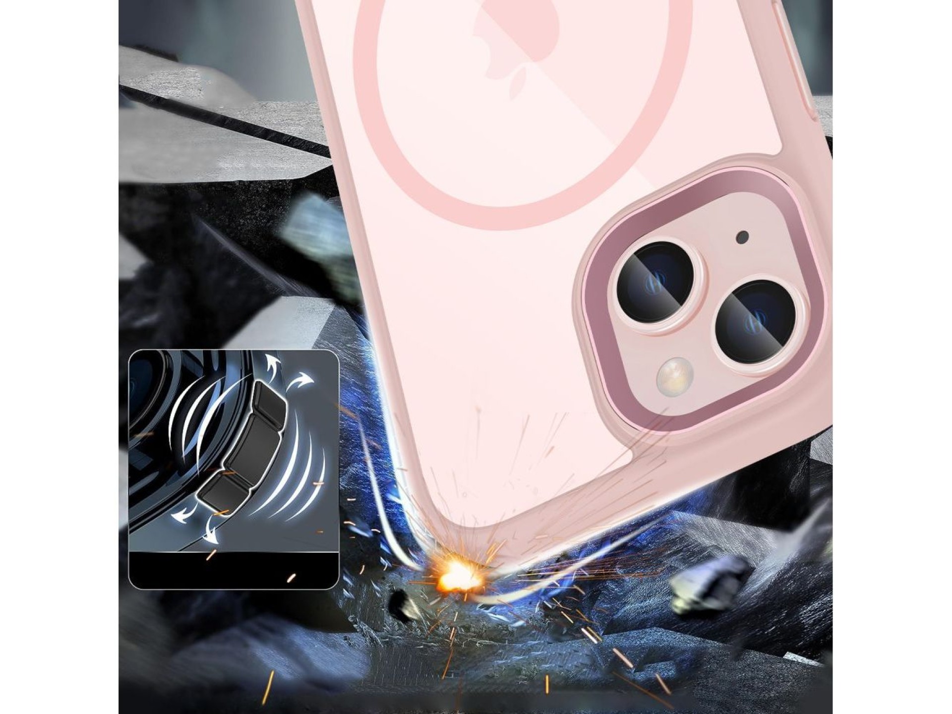 Funda Tech-Protect MagMat MagSafe para iPhone 15 - Rosa transparente