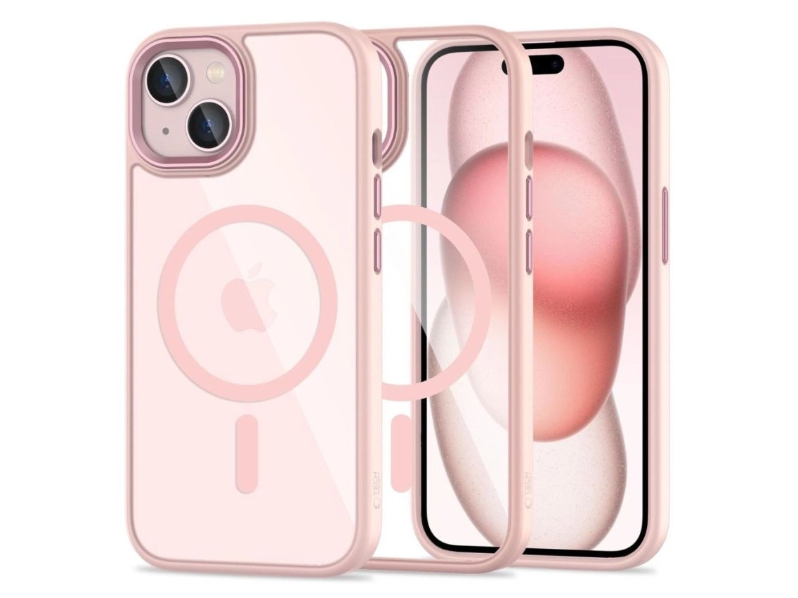 Funda Tech-Protect MagMat MagSafe para iPhone 15 - Rosa transparente