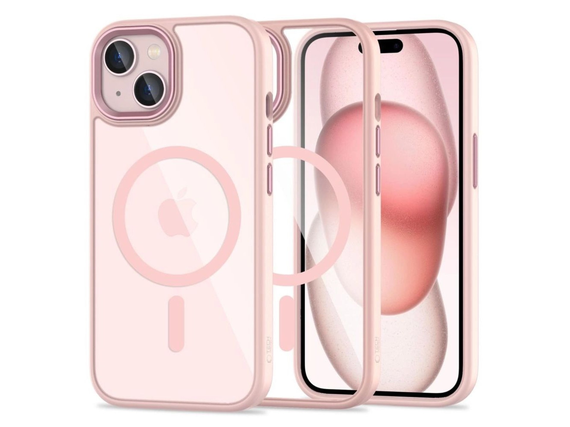 Funda Tech-Protect MagMat MagSafe para iPhone 15 - Rosa transparente