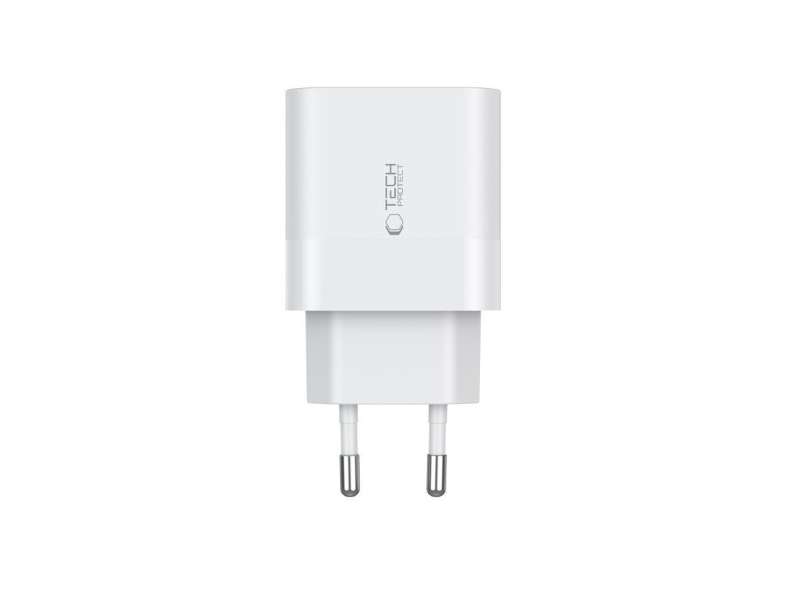 Carregador Tech-Protect C20W 2x USB-C PD 20W com cabo USB-C / USB-C - branco