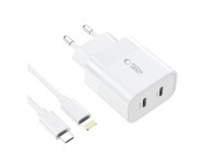 Carregador Tech-Protect C20W 2x USB-C PD 20W com cabo USB-C / USB-C - branco Carregador Tech-Protect C20W 2x USB-C PD 20W com cabo USB-C / USB-C - branco