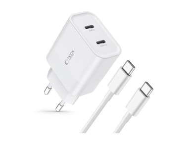 Tech-Protect C20W 2x USB-C PD 20W charger with USB-C / USB-C cable - white Tech-Protect C20W 2x USB-C PD 20W charger with USB-C / USB-C cable - white