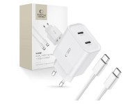 Carregador Tech-Protect C20W 2x USB-C PD 20W com cabo USB-C / USB-C - branco Carregador Tech-Protect C20W 2x USB-C PD 20W com cabo USB-C / USB-C - branco