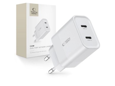 Tech-Protect C20W charger 2x USB-C PD 20W - white Tech-Protect C20W charger 2x USB-C PD 20W - white