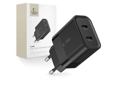 Tech-Protect C20W charger 2x USB-C PD 20W - black Tech-Protect C20W charger 2x USB-C PD 20W - black