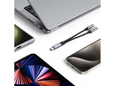 Tech-Protect UltraBoost USB-C (male) PD 60W 6A / mini jack 3.5mm (female) - USB-C (female) - black
