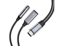 Tech-Protect UltraBoost USB-C (male) PD 60W 6A / mini jack 3.5mm (female) - USB-C (female) - black