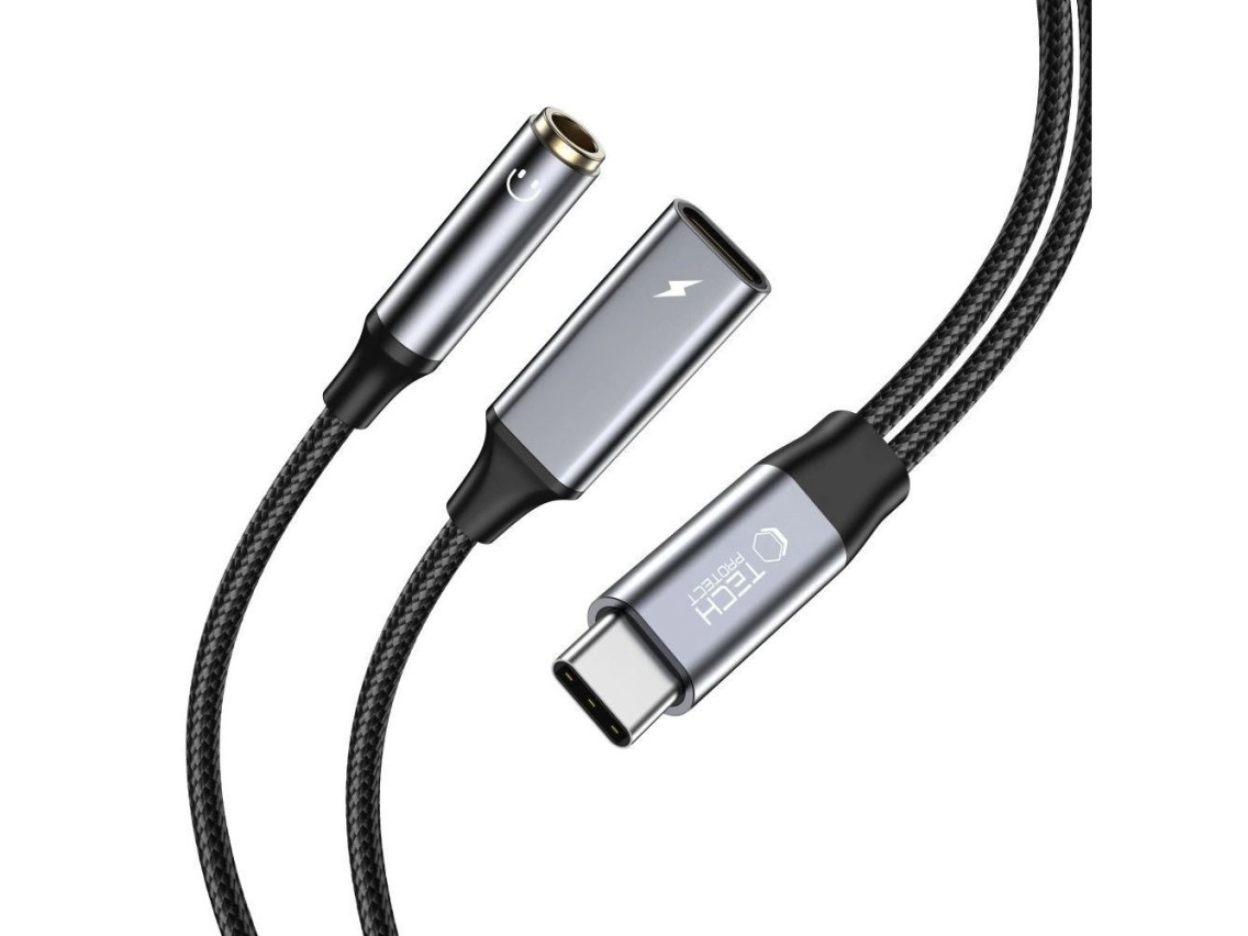 Tech-Protect UltraBoost USB-C (male) PD 60W 6A / mini jack 3.5mm (female) - USB-C (female) - black