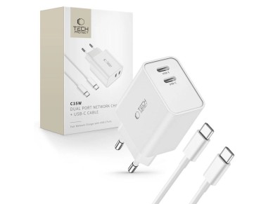 Tech-Protect C35W 2x USB-C PD 35W charger with USB-C / USB-C cable - white Tech-Protect C35W 2x USB-C PD 35W charger with USB-C / USB-C cable - white