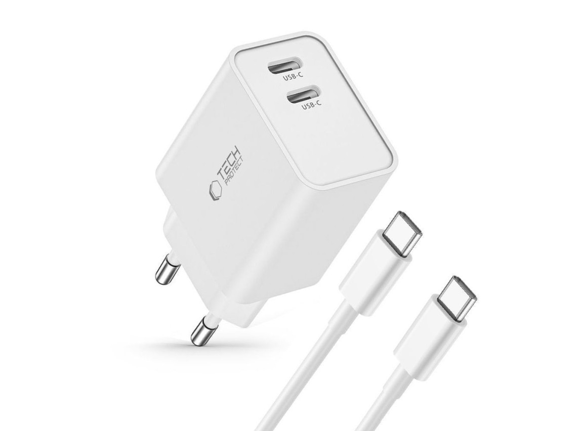 Tech-Protect C35W 2x USB-C PD 35W charger with USB-C / USB-C cable - white