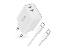 Tech-Protect C35W 2x USB-C PD 35W charger with USB-C / USB-C cable - white Tech-Protect C35W 2x USB-C PD 35W charger with USB-C / USB-C cable - white