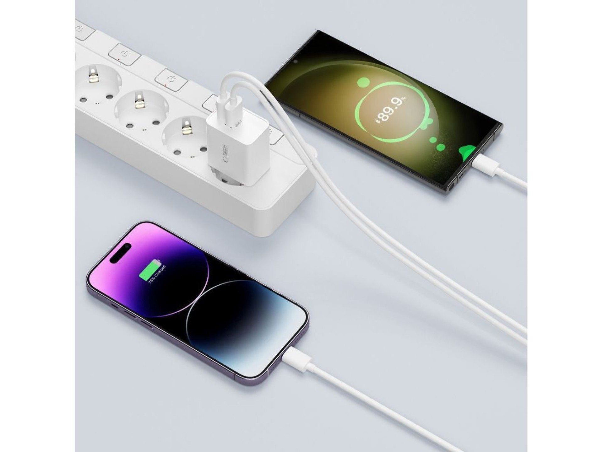 Tech-Protect C35W 2x USB-C PD 35W charger with USB-C / USB-C cable - white