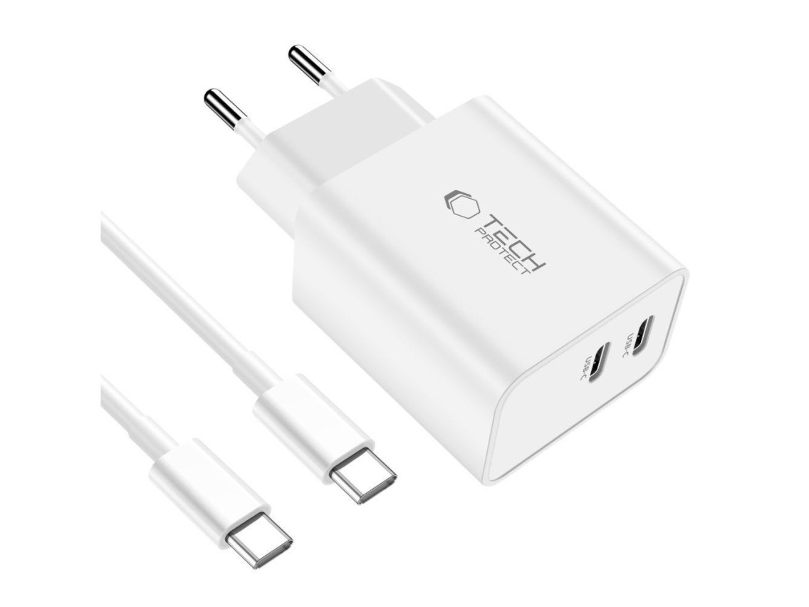 Tech-Protect C35W 2x USB-C PD 35W charger with USB-C / USB-C cable - white