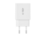 Cargador de pared Tech-Protect C35W de 35 W con 2 puertos USB-C PD y cable USB-C/Lightning - Blanco