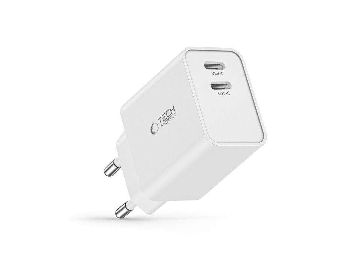 Cargador Tech-Protect C35W 2x USB-C PD 35W - blanco