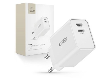 Cargador Tech-Protect C35W 2x USB-C PD 35W - blanco Cargador Tech-Protect C35W 2x USB-C PD 35W - blanco