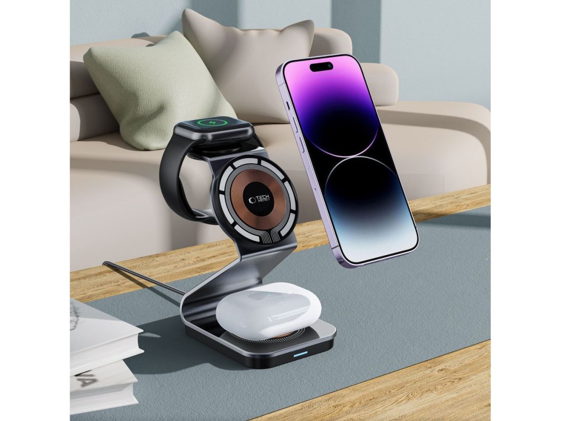 Tech-Protect QI15W-A29 3-in-1 Inductive Charger with MagSafe for Smartphone / Apple Watch / AirPods