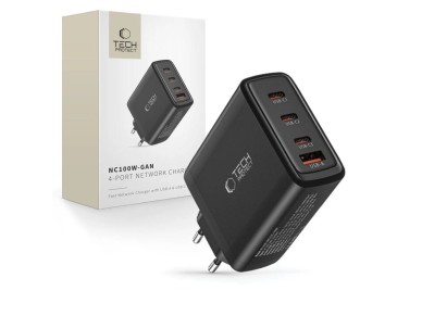 Cargador de red Tech-Protect NC100W-GAN GaN 3x USB-C PD 100W / USB-A QC 3.0 - negro