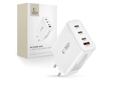 Carregador Tech-Protect NC100W-GAN GaN 3x USB-C PD 100W / USB-A QC 3.0 - branco Carregador Tech-Protect NC100W-GAN GaN 3x USB-C PD 100W / USB-A QC 3.0 - branco