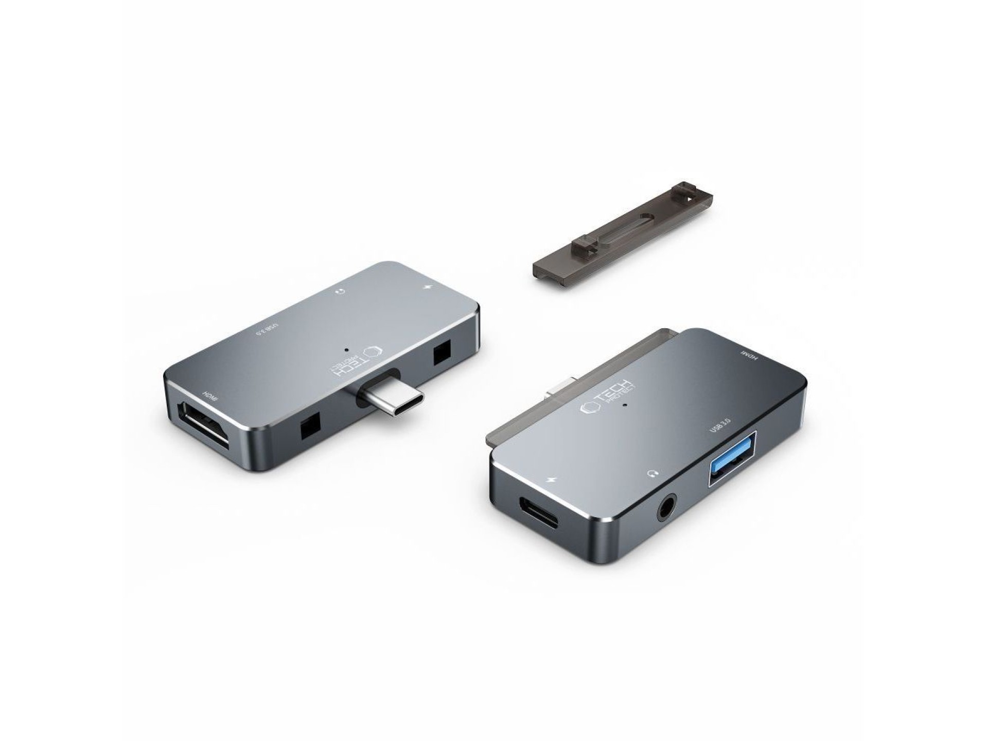HUB Tech-Protect V6 4in1 USB-C - USB-A 3.0 / USB-C PD100W / HDMI / mini jack 3.5mm - gray