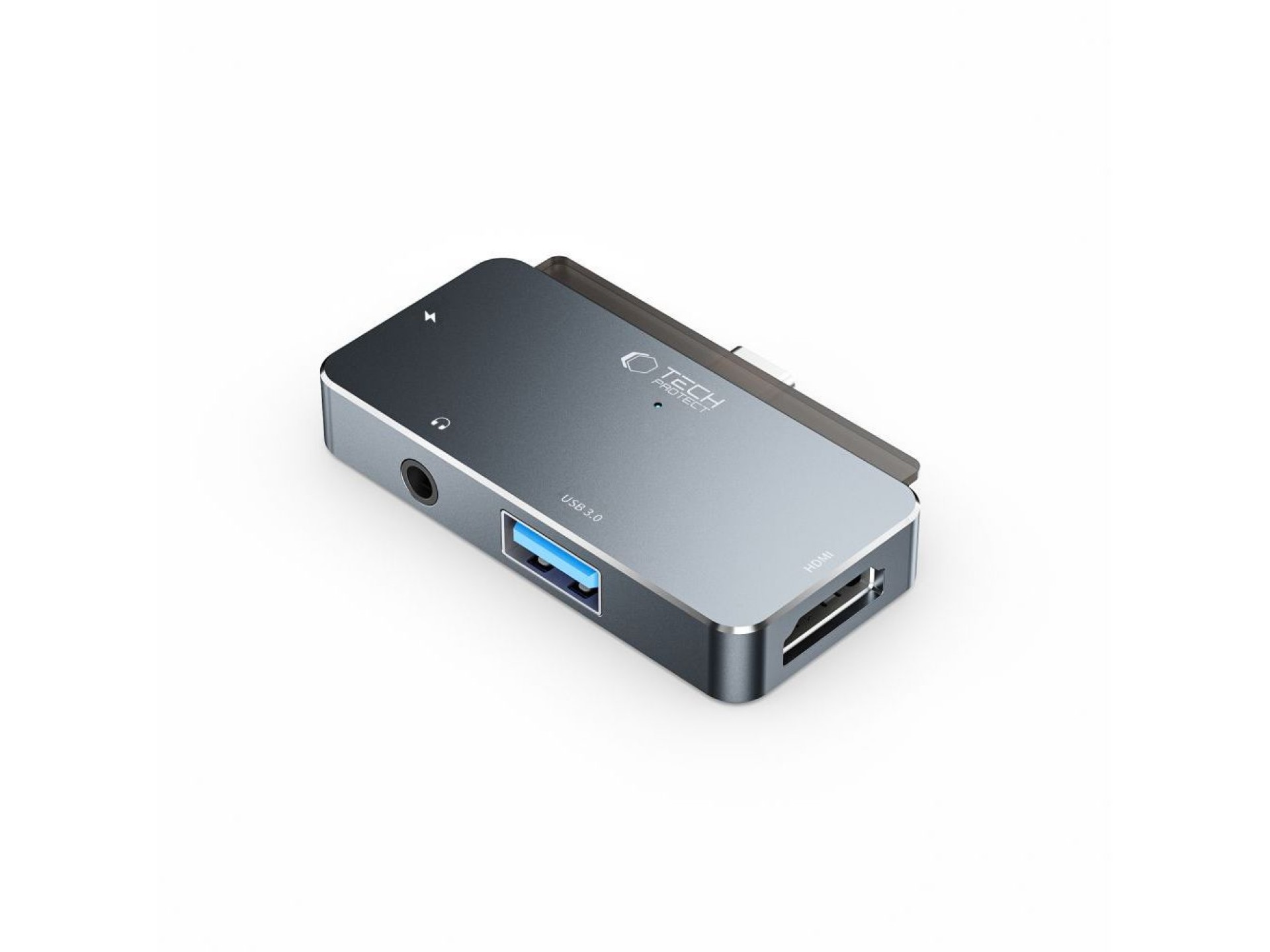 HUB Tech-Protect V6 4in1 USB-C - USB-A 3.0 / USB-C PD100W / HDMI / mini jack 3.5mm - gray