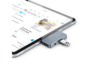 HUB Tech-Protect V6 4in1 USB-C - USB-A 3.0 / USB-C PD100W / HDMI / mini jack 3.5mm - gray