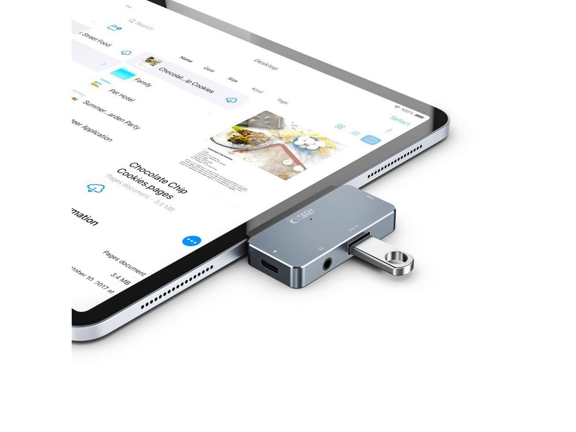 HUB Tech-Protect V6 4in1 USB-C - USB-A 3.0 / USB-C PD100W / HDMI / mini jack 3.5mm - gray