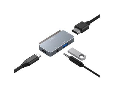 HUB Tech-Protect V6 4in1 USB-C - USB-A 3.0 / USB-C PD100W / HDMI / mini jack 3.5mm - gray