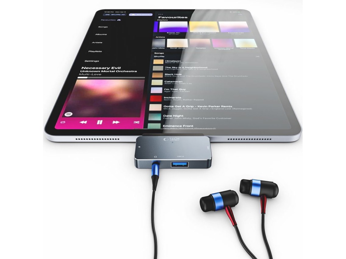 HUB Tech-Protect V6 4in1 USB-C - USB-A 3.0 / USB-C PD100W / HDMI / mini jack 3.5mm - gray