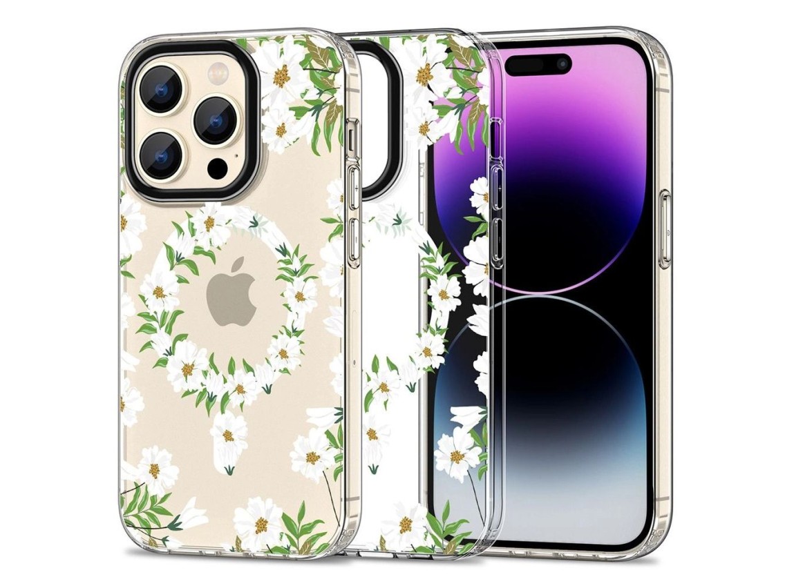 Tech-Protect MagMood MagSafe iPhone 15 Pro Max Case - White Daisies