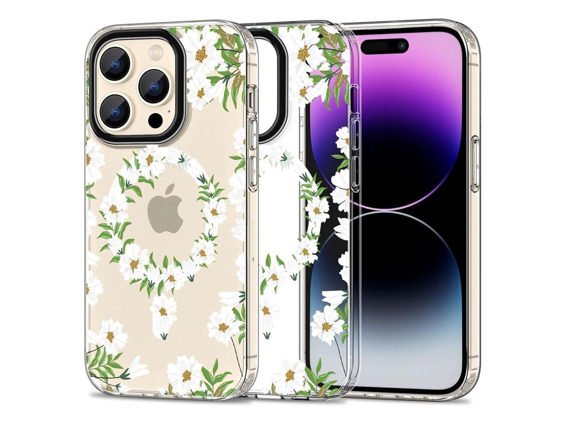 Tech-Protect MagMood MagSafe iPhone 15 Pro Max Case - White Daisies