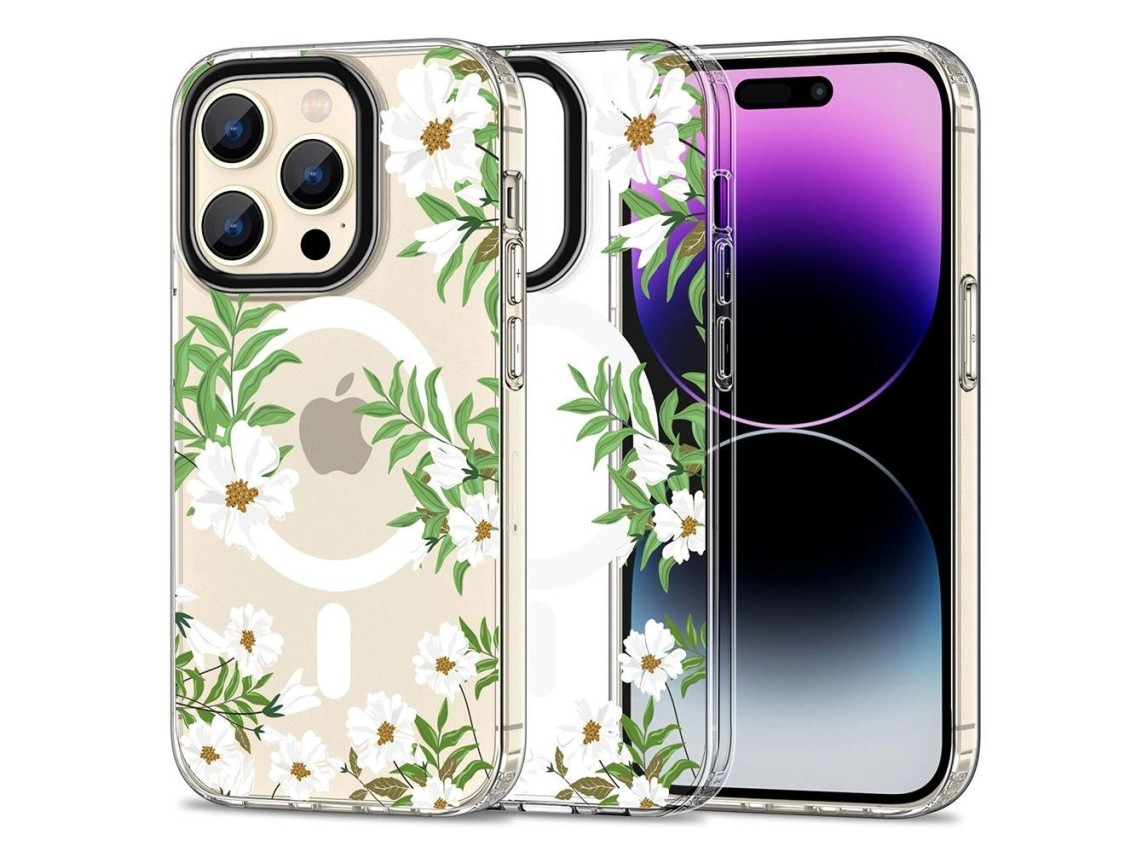 Funda Tech-Protect MagMood MagSafe para iPhone 15 Pro - margaritas con hojas