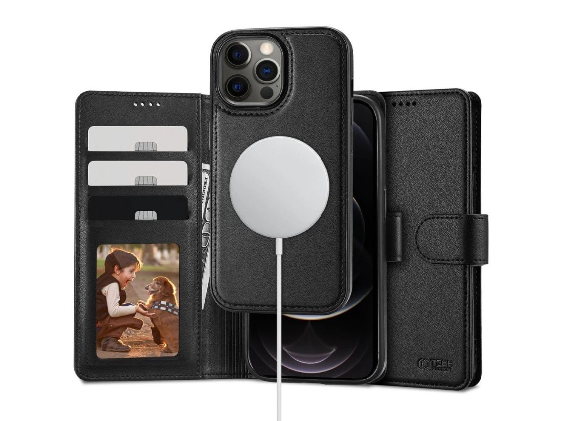 Funda tipo cartera Tech-Protect MagSafe para iPhone 12 / 12 Pro - negra