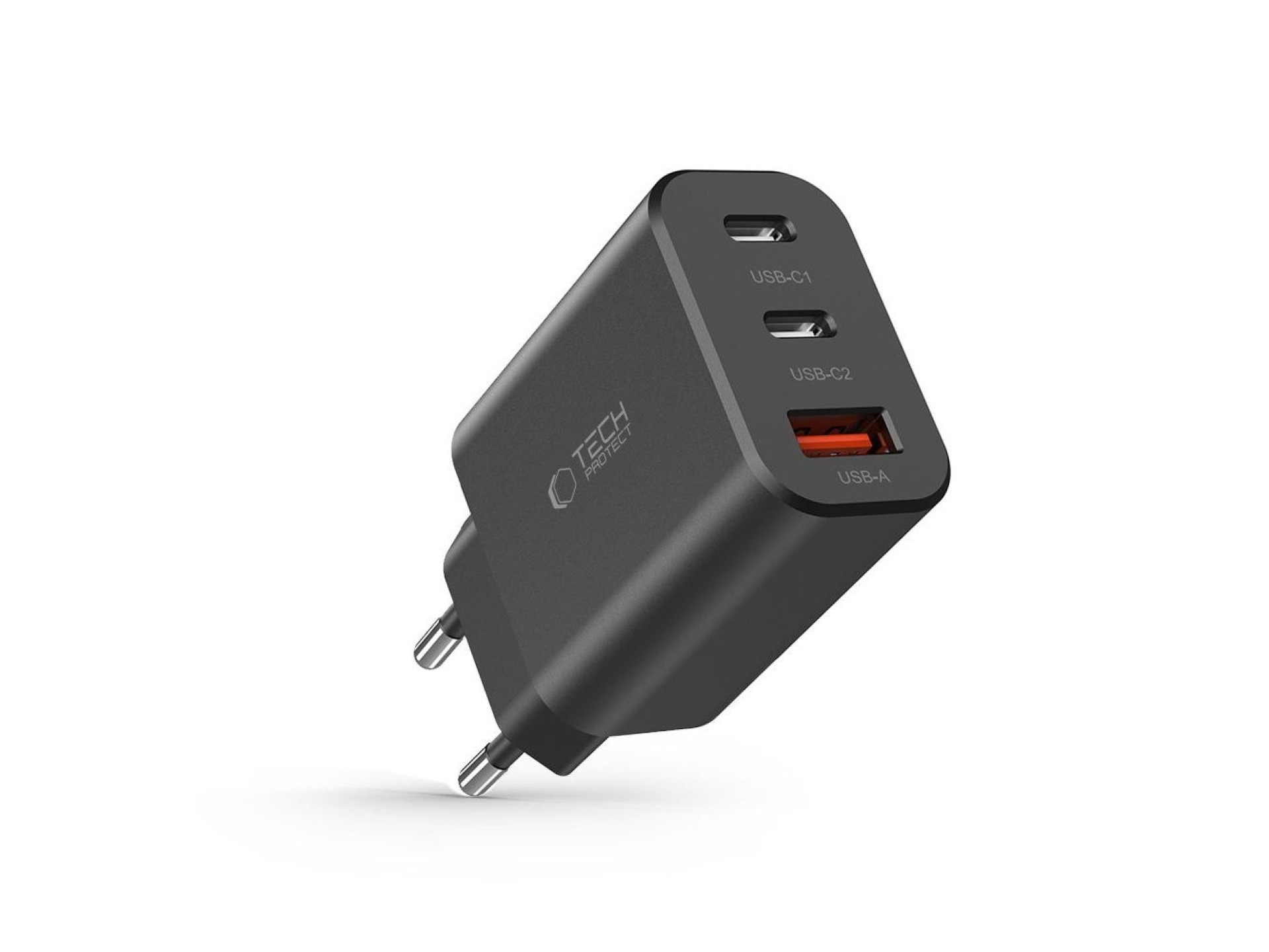 Cargador Tech-Protect NC30W 2x USB-C PD 30W / USB-A QC 3.0 - negro