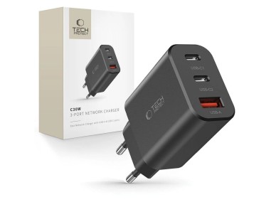 Cargador Tech-Protect NC30W 2x USB-C PD 30W / USB-A QC 3.0 - negro