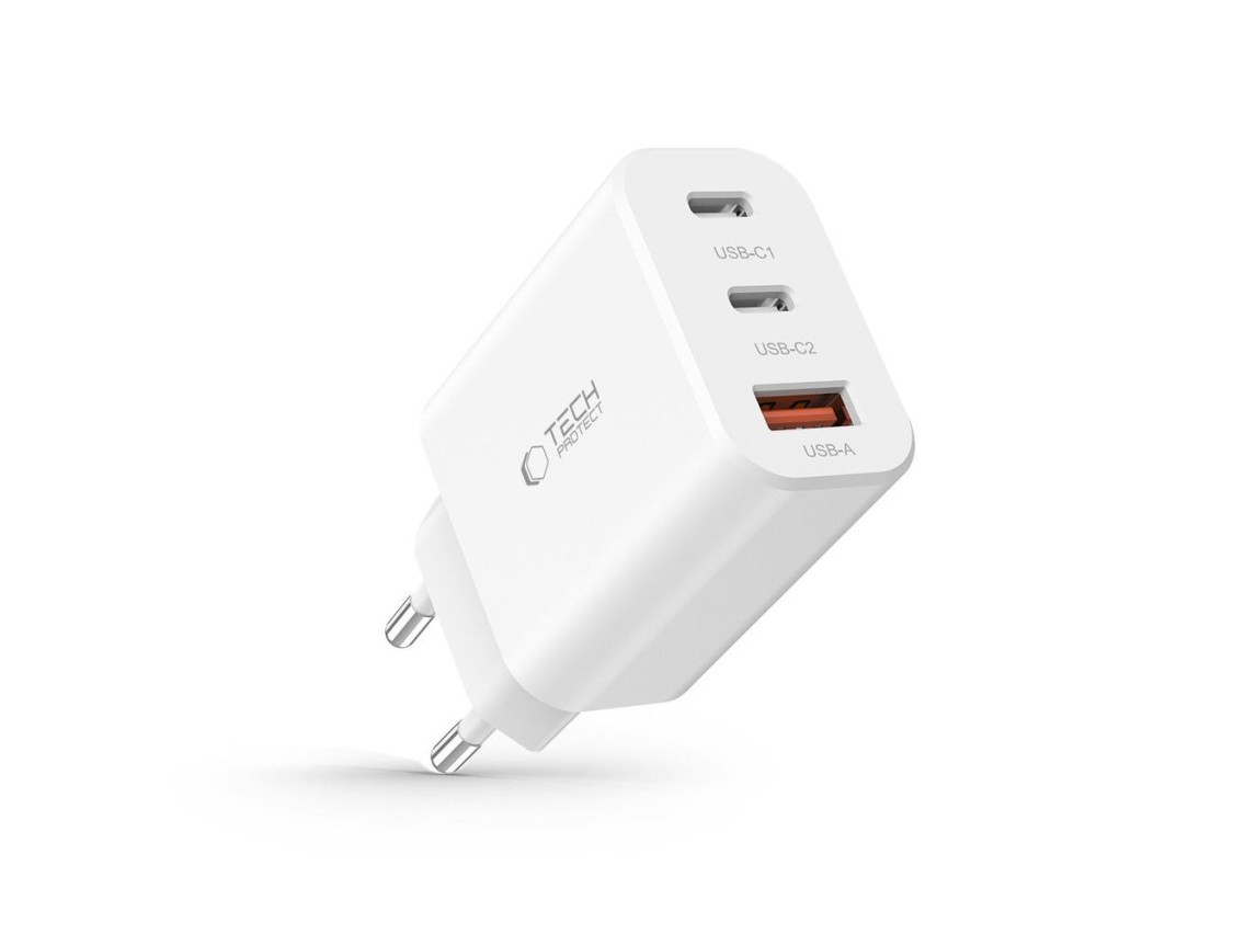 Tech-Protect NC30W charger 2x USB-C PD 30W / USB-A QC 3.0 - white