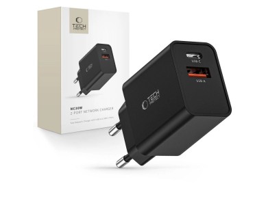 Cargador Tech-Protect NC30W USB-C PD 30W / USB-A QC 3.0 - Negro Cargador Tech-Protect NC30W USB-C PD 30W / USB-A QC 3.0 - Negro