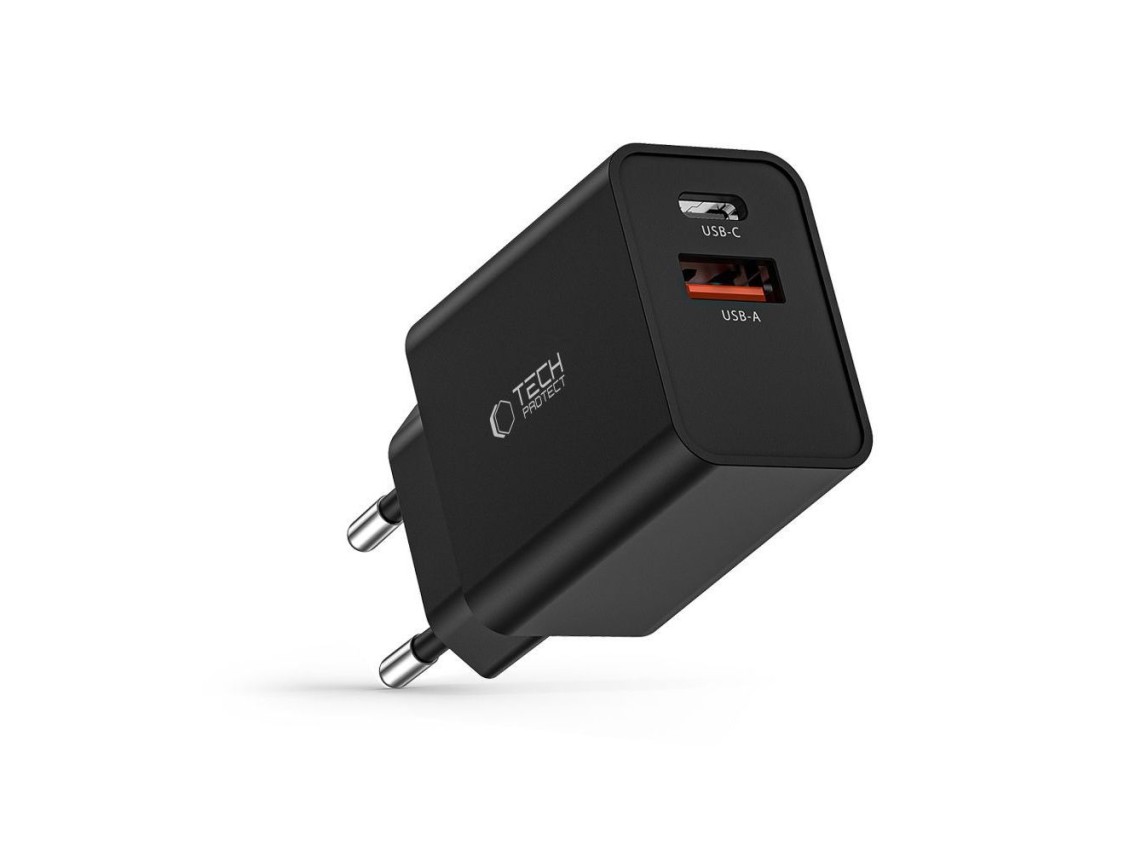 Carregador Tech-Protect NC30W USB-C PD 30W / USB-A QC 3.0 - Preto