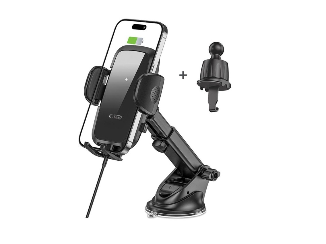 Tech-Protect CM15W-V1 Car Phone Holder with 15W Inductive Charger for Cockpit/Air Vent - Black
