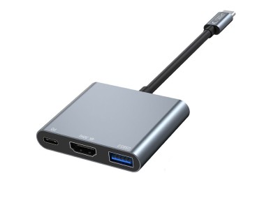 HUB Tech-Protect V1 3in1 USB-C - USB-A 3.0 / USB-C PD 100W / HDMI 4K 30Hz - gray