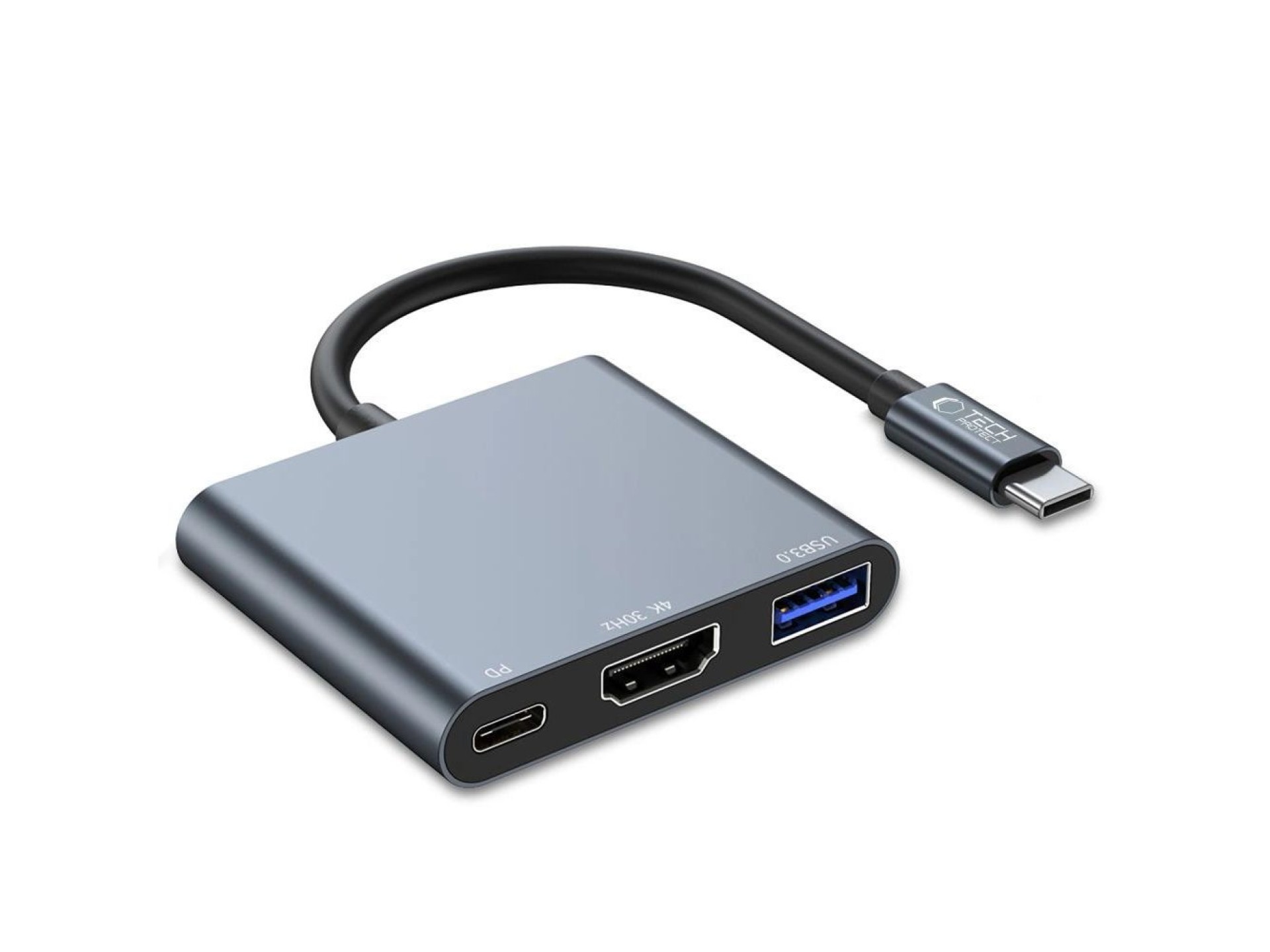 HUB Tech-Protect V1 3in1 USB-C - USB-A 3.0 / USB-C PD 100W / HDMI 4K 30Hz - gray