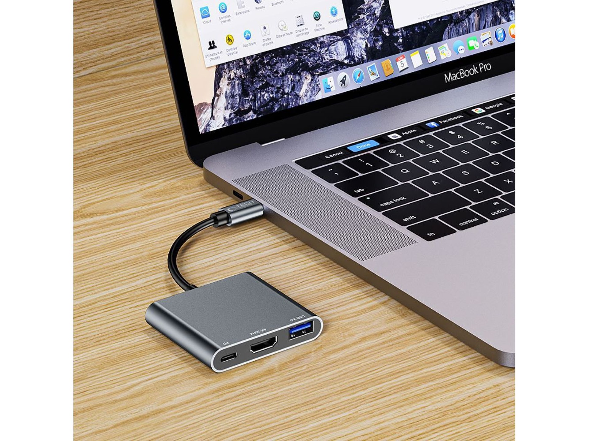 HUB Tech-Protect V1 3in1 USB-C - USB-A 3.0 / USB-C PD 100W / HDMI 4K 30Hz - gray