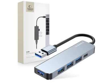 HUB Tech-Protect V0 5 en 1 USB-A - USB-A 3.0 / 3x USB-A 2.0 / USB-C - gris