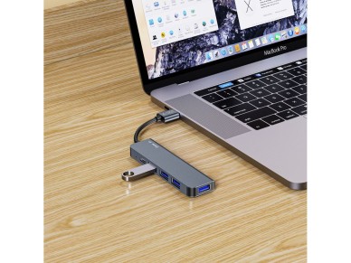 HUB Tech-Protect V0 5 en 1 USB-A - USB-A 3.0 / 3x USB-A 2.0 / USB-C - gris