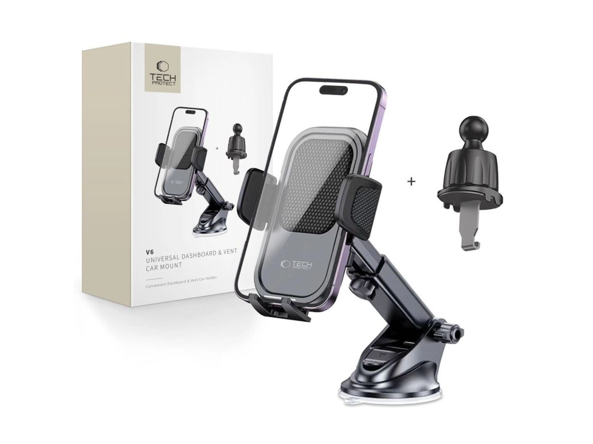 Soporte para teléfono móvil Tech-Protect V6 para habitáculo/rejilla de ventilación - Negro