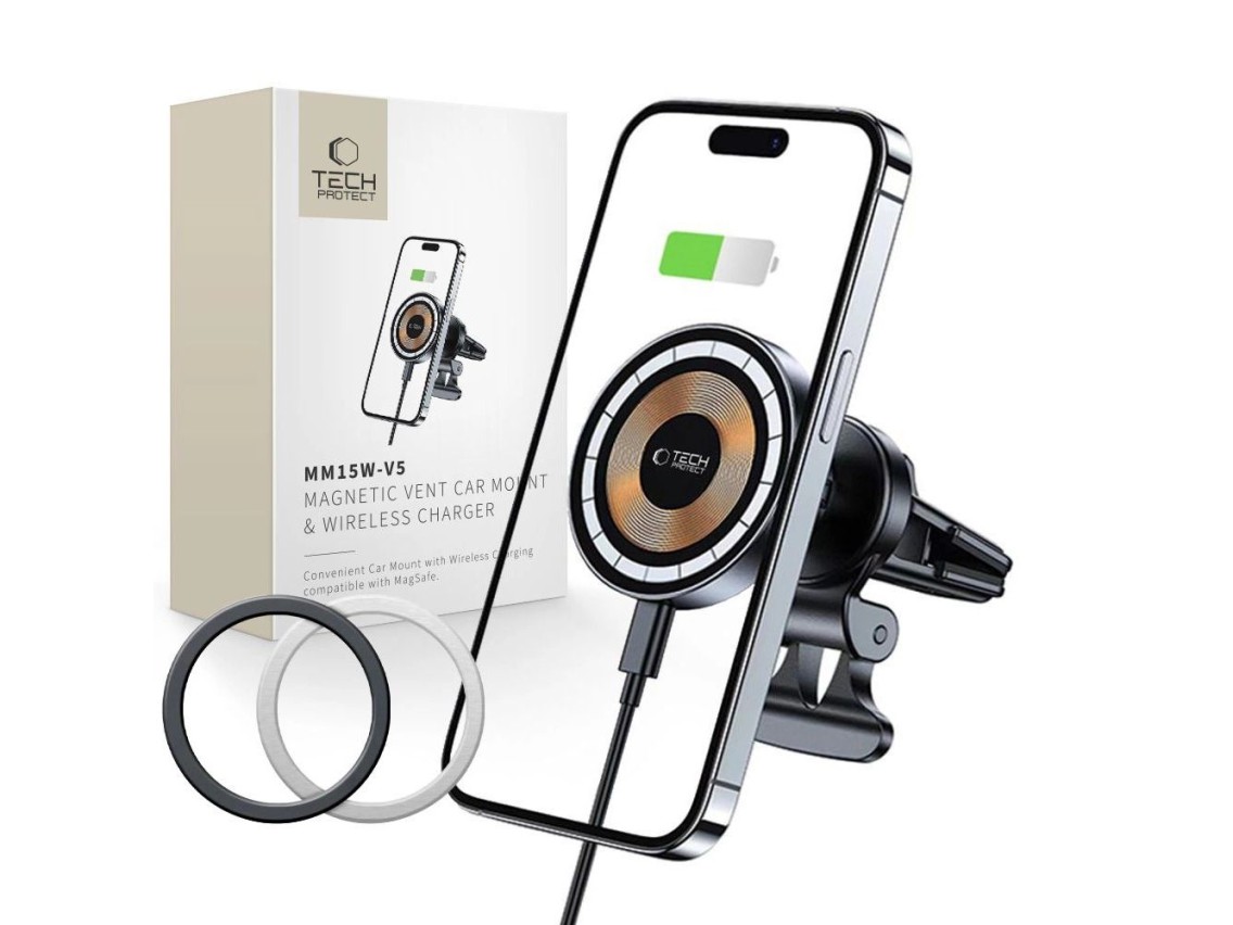 Soporte para teléfono de coche Tech-Protect MM15W-V5 con cargador inductivo MagSafe de 15 W para rej